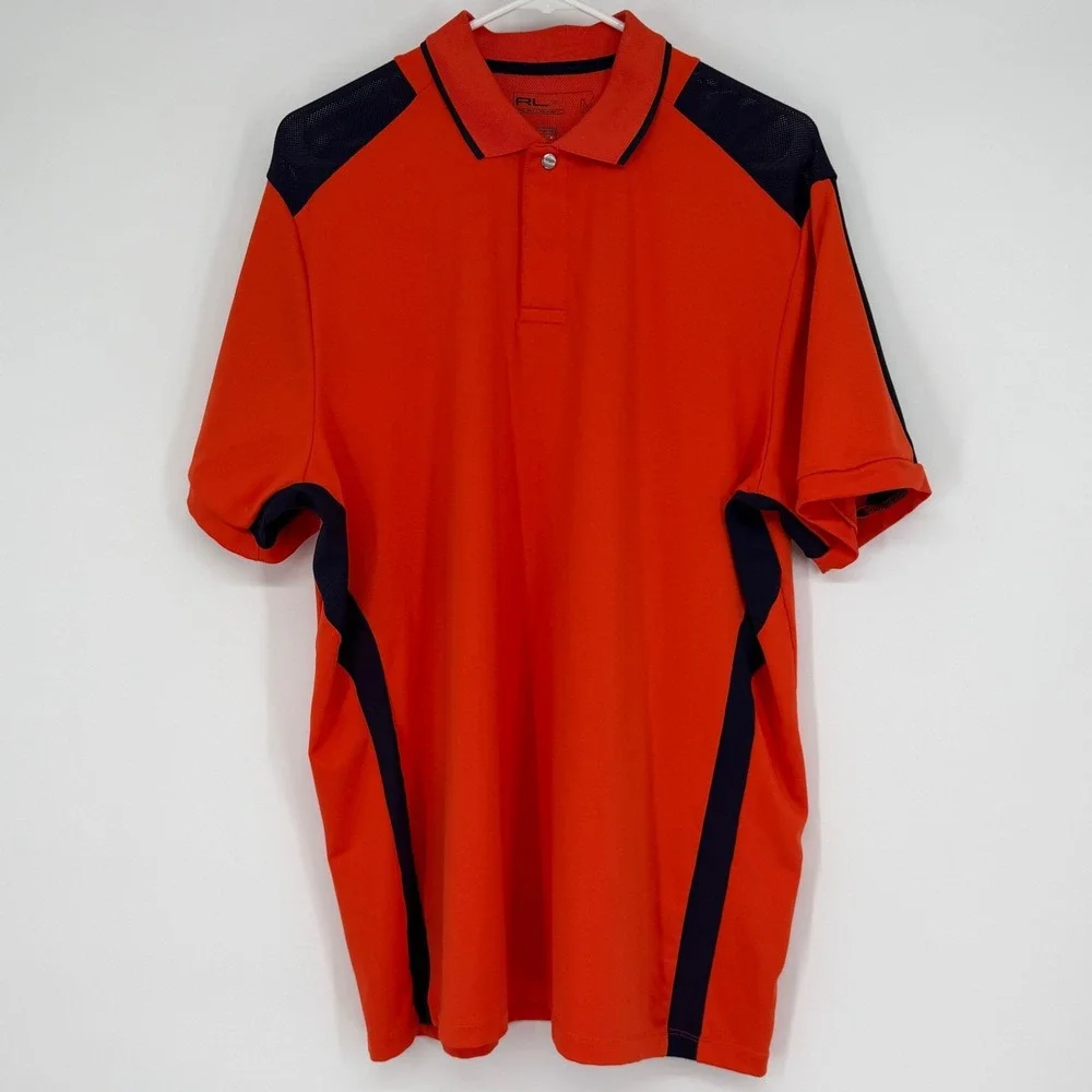 RLX Ralph Lauren Mens Polo Orange Navy Performance Golf‎ Shirt Size M